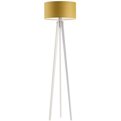 LYSNE Drewniana lampa podłogowa w kolorze białym z musztardowym abażurem Miami, 60 W, E27, musztardowo-biała, 148x40 cm LYSNE Drewniana lampa podłogowa w kolorze białym z musztardowym abażurem Miami, 60 W, E27, musztardowo-biała, 148x40 cm