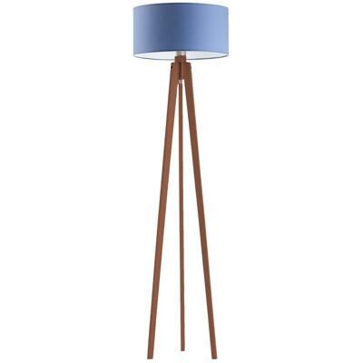 LYSNE Lampa stojąca na drewnianej podstawie z pastelowym abażurem LED Miami, 60 W, E27, niebiesko-mahoniowa, 148x40 cm LYSNE Lampa stojąca na drewnianej podstawie z pastelowym abażurem LED Miami, 60 W, E27, niebiesko-mahoniowa, 148x40 cm