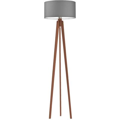 LYSNE Trójnożna lampa podłogowa do salonu z abażurem LED Miami, 60 W, E27, stalowo-mahoniowa, 148x40 cm LYSNE Trójnożna lampa podłogowa do salonu z abażurem LED Miami, 60 W, E27, stalowo-mahoniowa, 148x40 cm