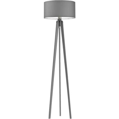 LYSNE Drewniana lampa podłogowa na trójnogu w stylu skandynawskim LED do salonuMiami, 60 W, E27, stalowo-popielata, 148x40 cm LYSNE Drewniana lampa podłogowa na trójnogu w stylu skandynawskim LED do salonuMiami, 60 W, E27, stalowo-popielata, 148x40 cm