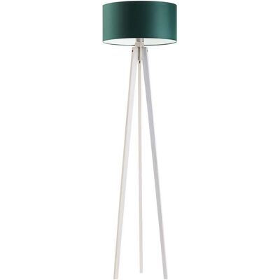 LYSNE Biała lampa podłogowa na trójnogu z abażurem w stylu urban jungle Miami, 60 W, E27, zieleń butelkowa-biała, 148x40 cm LYSNE Biała lampa podłogowa na trójnogu z abażurem w stylu urban jungle Miami, 60 W, E27, zieleń butelkowa-biała, 148x40 cm