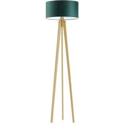 LYSNE Drewniana lampa podłogowa na trójnogu z abażurem w kolorze butelkowej zieleni Miami, 60 W, E27, zieleń butelkowa-dębowa, 148x40 cm LYSNE Drewniana lampa podłogowa na trójnogu z abażurem w kolorze butelkowej zieleni Miami, 60 W, E27, zieleń butelkowa-dębowa, 148x40 cm