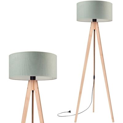 Inny producent Lampa podłogowa stojąca do salonu trójnóg drewniany buk z abażurem welurowym szałwiowym Inny producent Lampa podłogowa stojąca do salonu trójnóg drewniany buk z abażurem welurowym szałwiowym