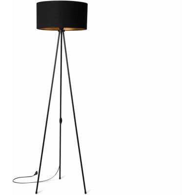 Tornado Lampa podłogowa stojąca do salonu trójnóg metalowy z abażurem czarno-złotym Tornado Lampa podłogowa stojąca do salonu trójnóg metalowy z abażurem czarno-złotym