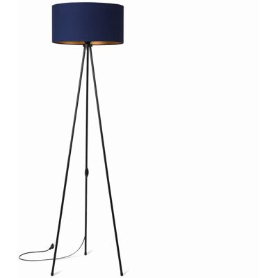 Tornado Lampa podłogowa stojąca do salonu trójnóg metalowy z abażurem granatowo-złotym Tornado Lampa podłogowa stojąca do salonu trójnóg metalowy z abażurem granatowo-złotym