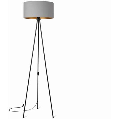 Tornado Lampa podłogowa stojąca do salonu trójnóg metalowy z abażurem szaro-złotym Tornado Lampa podłogowa stojąca do salonu trójnóg metalowy z abażurem szaro-złotym