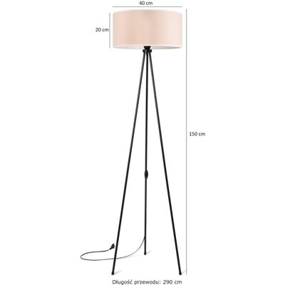 Tornado Lampa podłogowa stojąca do salonu trójnóg metalowy z abażurem welurowym beżowym Tornado Lampa podłogowa stojąca do salonu trójnóg metalowy z abażurem welurowym beżowym