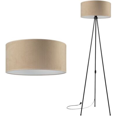 Inny producent Lampa podłogowa stojąca do salonu trójnóg metalowy z abażurem welurowym cappuccino Inny producent Lampa podłogowa stojąca do salonu trójnóg metalowy z abażurem welurowym cappuccino