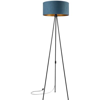 Tornado Lights Lampa podłogowa stojąca do salonu trójnóg metalowy z abażurem welurowym jeansowo-złotym Tornado Lights Lampa podłogowa stojąca do salonu trójnóg metalowy z abażurem welurowym jeansowo-złotym