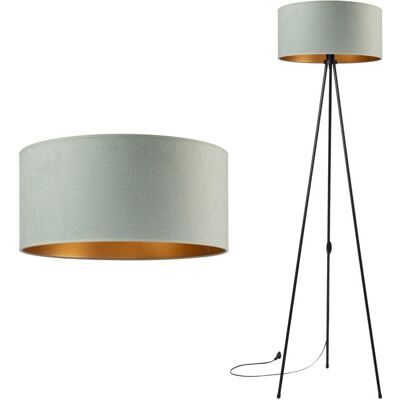 Tornado Lights Lampa podłogowa stojąca do salonu trójnóg metalowy z abażurem welurowym szałwiowo-złotym Tornado Lights Lampa podłogowa stojąca do salonu trójnóg metalowy z abażurem welurowym szałwiowo-złotym