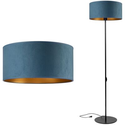 Tornado Lights Lampa podłogowa stojąca do salonu z abażurem welurowym jeansowo-złotym industrialna loft Tornado Lights Lampa podłogowa stojąca do salonu z abażurem welurowym jeansowo-złotym industrialna loft