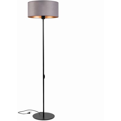 Tornado Lampa podłogowa stojąca do salonu z abażurem welurowym szaro-złotym industrialna loft Tornado Lampa podłogowa stojąca do salonu z abażurem welurowym szaro-złotym industrialna loft