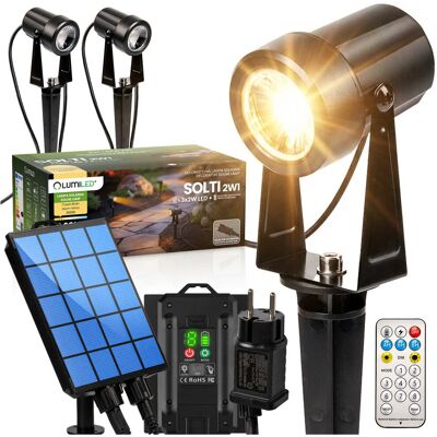 Lampa Solarna Wbijana Ogrodowa Lampki 3x LED 3000K Reflektor 11m + Pilot SOLTI LUMILED Lampa Solarna Wbijana Ogrodowa Lampki 3x LED 3000K Reflektor 11m + Pilot SOLTI LUMILED