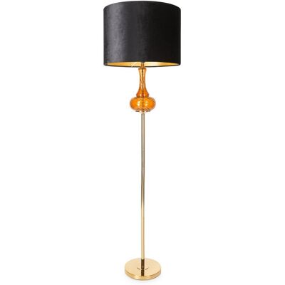 Eurofirany Lampa Stojąca Do Salonu Czarno, Złota Liliana Zdobiona Szklaną Bombką I Welwetowym Abażurem Eurofirany Lampa Stojąca Do Salonu Czarno, Złota Liliana Zdobiona Szklaną Bombką I Welwetowym Abażurem