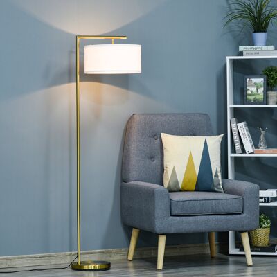 Yulinland Lampa stojąca, lampa podłogowa, oprawka E27, złoty wygląd, biały materiałowy abażur, przełącznik nożny, stal, 47 x 37 x 153 cm Yulinland Lampa stojąca, lampa podłogowa, oprawka E27, złoty wygląd, biały materiałowy abażur, przełącznik nożny, stal, 47 x 37 x 153 cm
