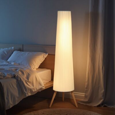 Yulinland Lampa stojąca LED do salonu ściemniana, drewno z trójnogiem, lampa podłogowa z przełącznikiem nożnym, 46 x 46 x 153 cm, biała Yulinland Lampa stojąca LED do salonu ściemniana, drewno z trójnogiem, lampa podłogowa z przełącznikiem nożnym, 46 x 46 x 153 cm, biała