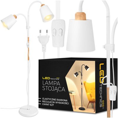 IRM Lampa Stojąca Podłogowa Regulowana 170cm Nowoczesna Na 2x E27 LED Włącznik IRM Lampa Stojąca Podłogowa Regulowana 170cm Nowoczesna Na 2x E27 LED Włącznik