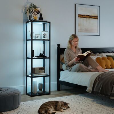 Yulinland Lampa stojąca RGB z szklanymi półkami, 4-poziomowa lampa podłogowa LED z pilotem, synchronizacja z muzyką, czarna Yulinland Lampa stojąca RGB z szklanymi półkami, 4-poziomowa lampa podłogowa LED z pilotem, synchronizacja z muzyką, czarna