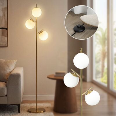 Yulinland Lampa stojąca w stylu retro, lampa podłogowa, lampa stojąca z 3 kloszami, szkło, złota Yulinland Lampa stojąca w stylu retro, lampa podłogowa, lampa stojąca z 3 kloszami, szkło, złota