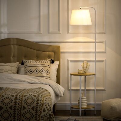 Yulinland Lampa stojąca z 2 półkami, lampa podłogowa, przełącznik nożny, 40 W, E27, Naturalny + Biały Yulinland Lampa stojąca z 2 półkami, lampa podłogowa, przełącznik nożny, 40 W, E27, Naturalny + Biały