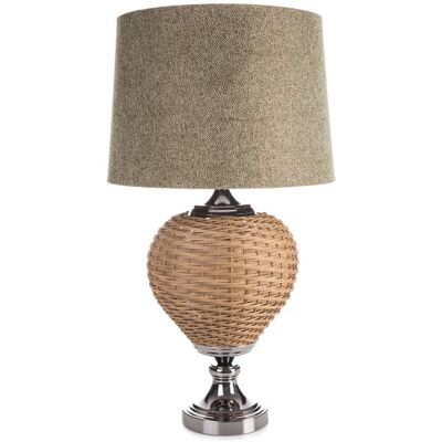 Eurofirany Lampa stołowa do pokoju beżowa PATI w stylu boho z plecioną podstawą i matowym abażurem Eurofirany Lampa stołowa do pokoju beżowa PATI w stylu boho z plecioną podstawą i matowym abażurem