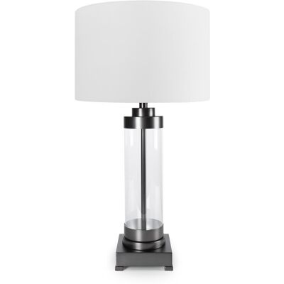 Eurofirany Lampa stołowa do pokoju biało, czarna CLARA o prostej szklanej podstawie Eurofirany Lampa stołowa do pokoju biało, czarna CLARA o prostej szklanej podstawie