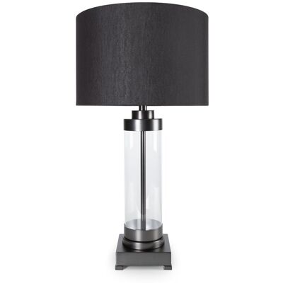 Eurofirany Lampa stołowa do pokoju czarna CLARA o prostej szklanej podstawie Eurofirany Lampa stołowa do pokoju czarna CLARA o prostej szklanej podstawie