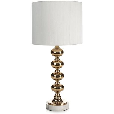 Eurofirany Lampa stołowa do salonu biało, złota DAISY na podstawie z marmuru i metalu z abażurem z matowej tkaniny Eurofirany Lampa stołowa do salonu biało, złota DAISY na podstawie z marmuru i metalu z abażurem z matowej tkaniny