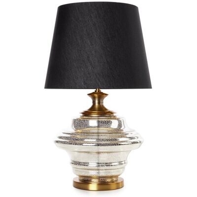 Eurofirany Lampa stołowa do salonu czarno, złota AMARI zdobiona szklaną podstawą i lekko szenilowym abażurem Eurofirany Lampa stołowa do salonu czarno, złota AMARI zdobiona szklaną podstawą i lekko szenilowym abażurem