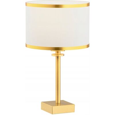 Lampa Stołowa Glamour Kremowa Złoty Pasek Mosiądz E27 Abbano Argon Lampa Stołowa Glamour Kremowa Złoty Pasek Mosiądz E27 Abbano Argon