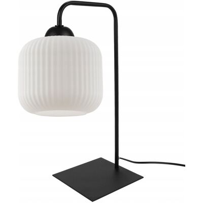 inna (Inny) LAMPA STOŁOWA LAMPKA NOCNA CZARNA BIAŁY SZKLANY KLOSZ RYFLOWANY WALEC E27 inna (Inny) LAMPA STOŁOWA LAMPKA NOCNA CZARNA BIAŁY SZKLANY KLOSZ RYFLOWANY WALEC E27
