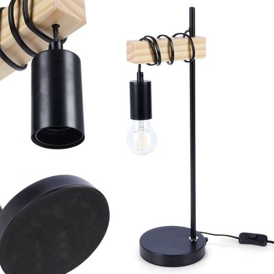 Artemis Lampa Stołowa Nocna na Szafkę Lampka Metalowa Drewniana Czarna Loftowa Artemis Lampa Stołowa Nocna na Szafkę Lampka Metalowa Drewniana Czarna Loftowa