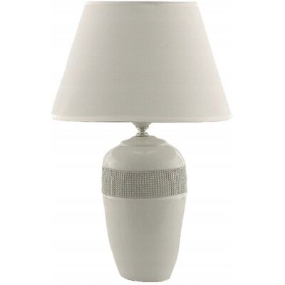 Inny producent Lampa stołowa nocna z cyrkoniami biała z białym kloszem glamour 43 cm Inny producent Lampa stołowa nocna z cyrkoniami biała z białym kloszem glamour 43 cm