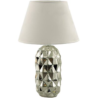 Inny producent Lampa Stołowa Nocna Z Cyrkoniami Srebrna Z Białym Kloszem Glamour 47 Cm Inny producent Lampa Stołowa Nocna Z Cyrkoniami Srebrna Z Białym Kloszem Glamour 47 Cm