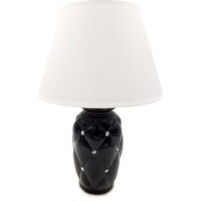 Inny producent Lampa stołowa nocna z kryształkami czarna z białym kloszem glamour 43 cm Inny producent Lampa stołowa nocna z kryształkami czarna z białym kloszem glamour 43 cm