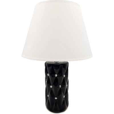 Inny producent Lampa Stołowa Nocna Z Kryształkami Czarna Z Białym Kloszem Glamour 44 Cm Inny producent Lampa Stołowa Nocna Z Kryształkami Czarna Z Białym Kloszem Glamour 44 Cm