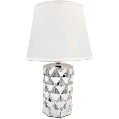 Inny producent Lampa stołowa nocna z kryształkami srebrna z białym kloszem glamour 35 cm Inny producent Lampa stołowa nocna z kryształkami srebrna z białym kloszem glamour 35 cm
