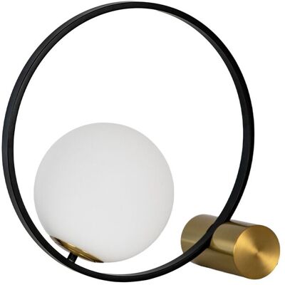 Lampa stołowa z białego szkła i czarnej stali z podstawą z polerowanej stali w kolorze złotym 8096 ANGEL CERDA Lampa stołowa z białego szkła i czarnej stali z podstawą z polerowanej stali w kolorze złotym 8096 ANGEL CERDA