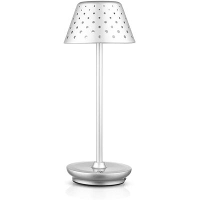 Interlook Lampa stołowa z wbudowanym akumulatorem Lampa nocna z trzema barwami świecenia Nastrojowa lampka do hotelu, restauracji HJA15-SILVER Interlook Lampa stołowa z wbudowanym akumulatorem Lampa nocna z trzema barwami świecenia Nastrojowa lampka do hotelu, restauracji HJA15-SILVER