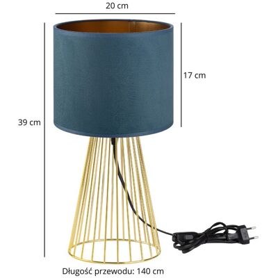 Tornado Lights Lampa stołowa złota glamour z abażurem welurowym jeansowo-złotym Tornado Lights Lampa stołowa złota glamour z abażurem welurowym jeansowo-złotym