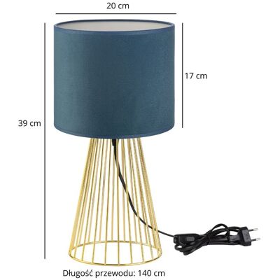 Tornado Lights Lampa stołowa złota glamour z abażurem welurowym jeansowym Tornado Lights Lampa stołowa złota glamour z abażurem welurowym jeansowym