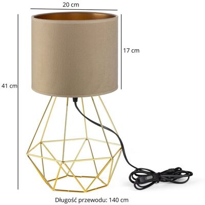 Inny producent Lampa stołowa złota loft z abażurem welurowym cappuccino-złotym Inny producent Lampa stołowa złota loft z abażurem welurowym cappuccino-złotym