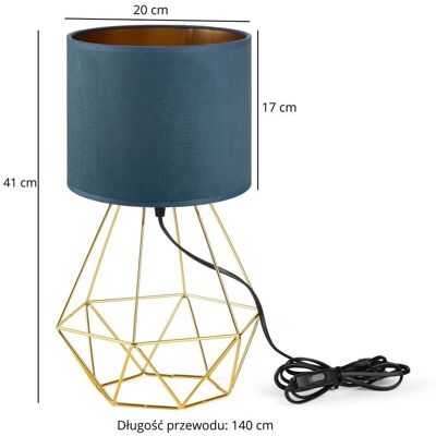 Tornado Lights Lampa stołowa złota loft z abażurem welurowym jeansowo-złotym Tornado Lights Lampa stołowa złota loft z abażurem welurowym jeansowo-złotym