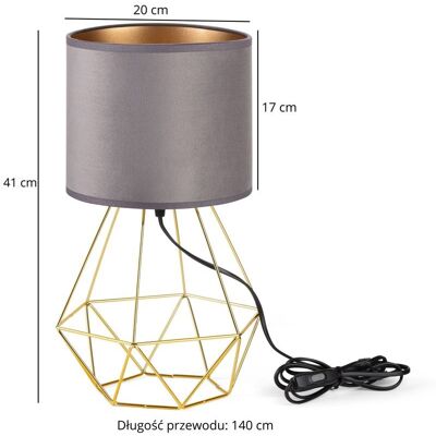 Inny producent Lampa stołowa złota loft z abażurem welurowym szaro-złotym Inny producent Lampa stołowa złota loft z abażurem welurowym szaro-złotym