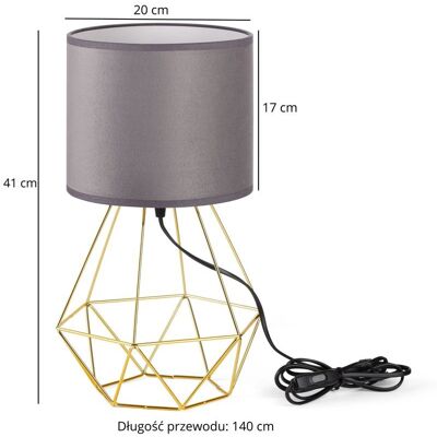 Inny producent Lampa stołowa złota loft z abażurem welurowym szarym Inny producent Lampa stołowa złota loft z abażurem welurowym szarym