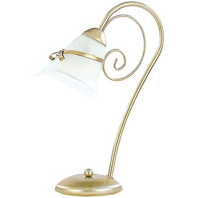 Lampa stołowa złota patyna biały szklany klosz Kokarda 1xE14 15W Luminex Lampa stołowa złota patyna biały szklany klosz Kokarda 1xE14 15W Luminex