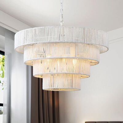 Nieokreslony LAMPA WISZĄCA RATTANOWA RĘCZNIE TKANA BIAŁA BOHO NA 6 ŻARÓWEK Nieokreslony LAMPA WISZĄCA RATTANOWA RĘCZNIE TKANA BIAŁA BOHO NA 6 ŻARÓWEK