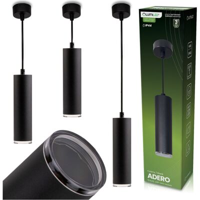 Lampa Wisząca Sufitowa LED GU10 Żyrandol Reflektor Tuba Zwis IP44 ADERO Czarny LUMILED Lampa Wisząca Sufitowa LED GU10 Żyrandol Reflektor Tuba Zwis IP44 ADERO Czarny LUMILED