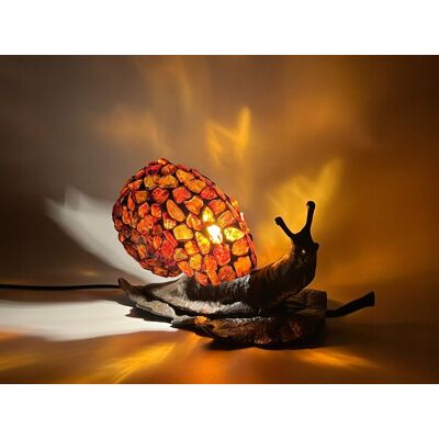 Bezmarkowe Lampa witrażowa Ślimak z bursztynu, Tiffany styl, 4800g, Certyfikat Bezmarkowe Lampa witrażowa Ślimak z bursztynu, Tiffany styl, 4800g, Certyfikat