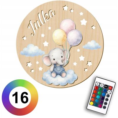 Koala Wood LAMPKA 3D Słonik z Balonami na Ścianę dla dzieci Prezent na Roczek Chrzciny Koala Wood LAMPKA 3D Słonik z Balonami na Ścianę dla dzieci Prezent na Roczek Chrzciny